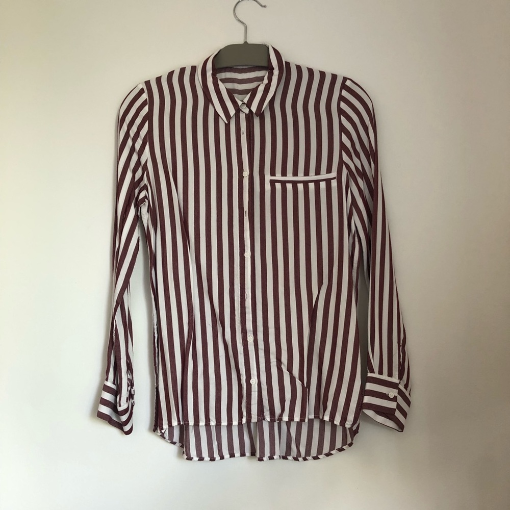 ZARA BASIC COLLECTION burgundy stripe blouse